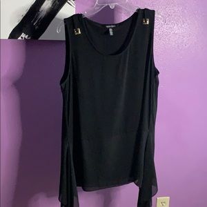 Black long tunic style top with gold accents